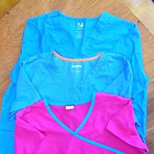 Three women's size small scrub tops Dickie's dagacci and scrub star